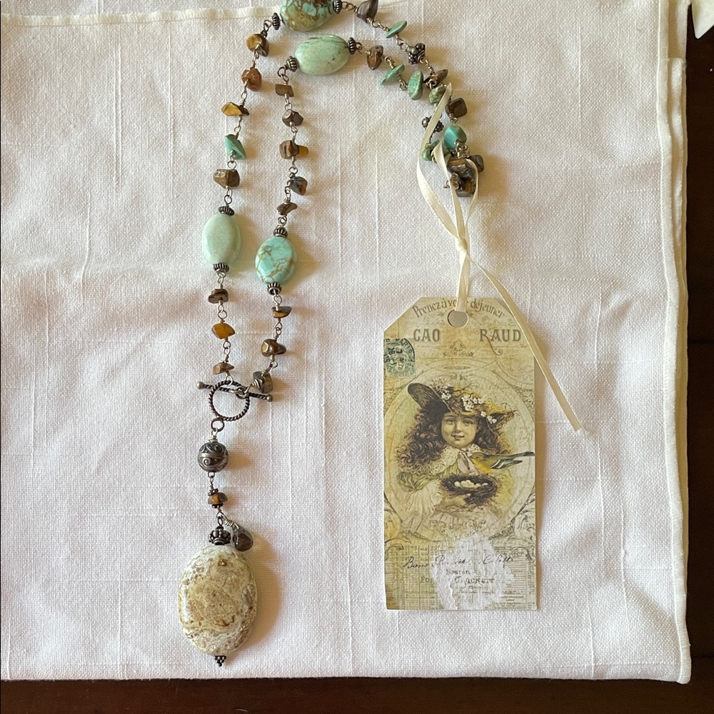 Elegant Turquoise and Brown Beaded Necklace Handmade